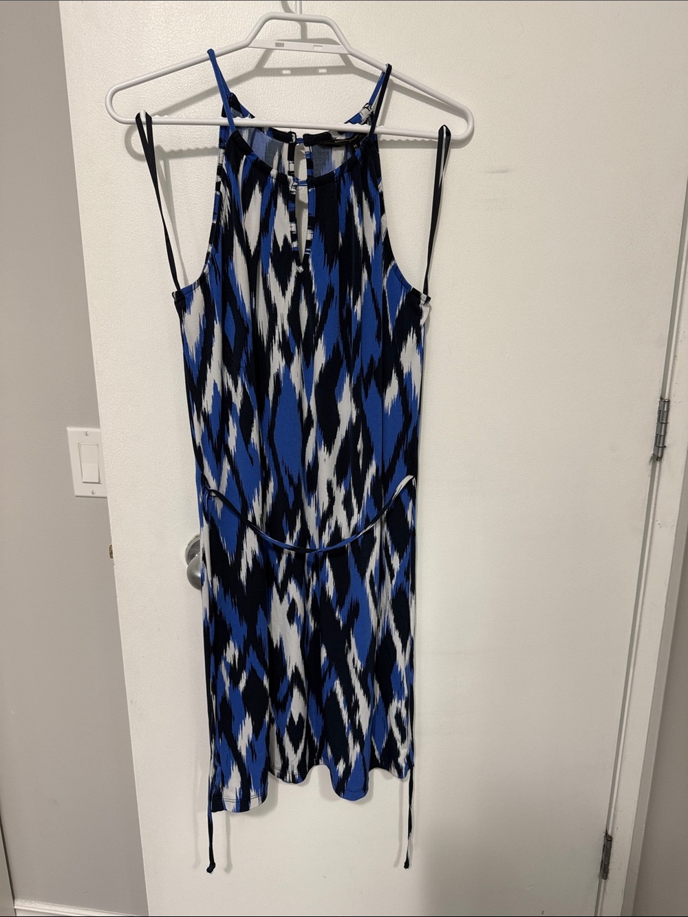 Banana Republic Blue Black White Halter-Style Midi Dress